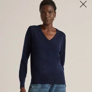 Quince Mongolian Cashmere V-Neck Sweater-True Navy